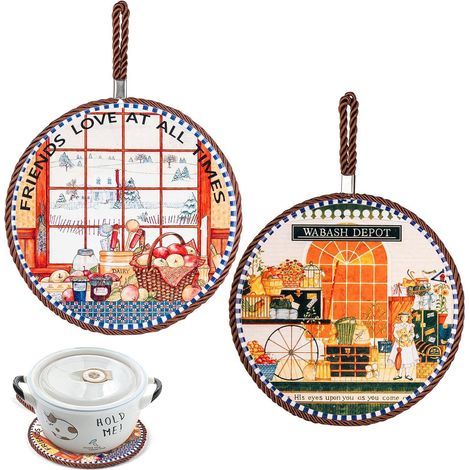 hitzebeständige Keramik-Telleruntersetzer, 17 cm, Retro-Küchendekoration, Arbeitsplattenschutz und isolierender Untersetzer.