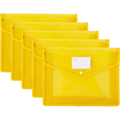 Dehnbare Dokumententaschen, robuste Dokumentenorganizer mit Druckknopfverschluss, transparentes Design, geeignet für Papier im Format DIN A4 (5er-Pack)