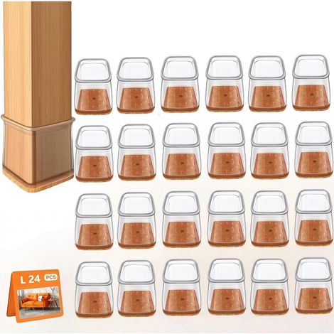 Lot de 24 embouts de pieds de chaise en silicone transparent avec feutre - Capuchons de protection pour pieds de chaise - Petits patins en feutre pour sols en bois, stratifiés et sols carrelés (carrés (1/5)