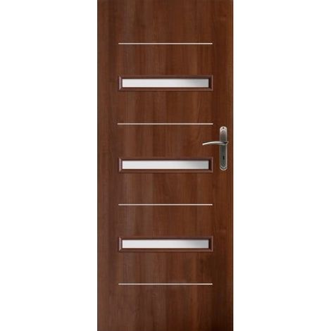 Porte d'intérieur vitrée ASTERIA noyer en plusieurs dimensions - Poussant: Gauche - Largeur porte: 70 cm
