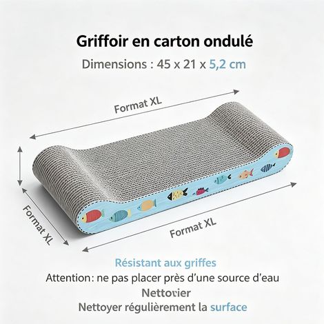 Plaque à gratter pour chat en carton ondulé renforcé, dimensions 45x21x5.2 cm, sans déchets, anti-griffes, style cartoon - Multicolore (1/5)