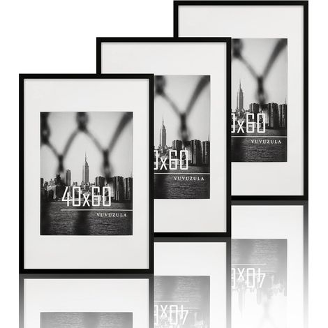 Lot de 3 cadres photo, 40 x 60 cm, noirs, avec passe-partout, pour posters, etc (1/5)