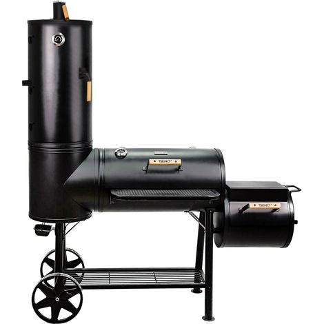 Taino – Fumoir BBQ 130 kg – Acier 3,5 mm – Dimensions 188 x 175 x 65 cm – Roulettes pour déplacement facile – Grilles en porcelaine