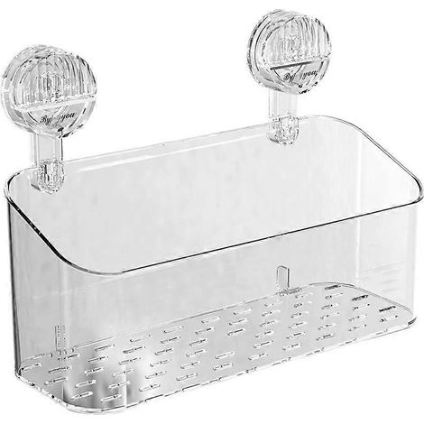Panier de douche à ventouses, panier de douche amovible, étagère de douche à ventouses puissantes, blanc transparent (1/5)