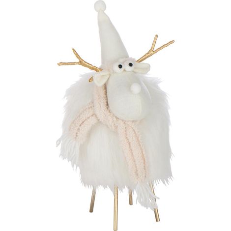 Statuette Renne Déco "Bonnet & Foulard" 36cm Blanc (1/2)