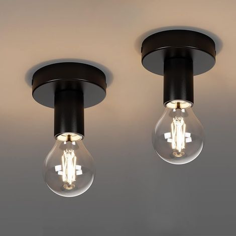 2 Pcs Plafonnier E27 Retro Industrielle, Max 40W, Lampe Plafond en Métal Noir, Spot de Plafond Vintage Pour Salon, Chambre, Cuisine, Couloir, Ampoule non Incluse (1/5)