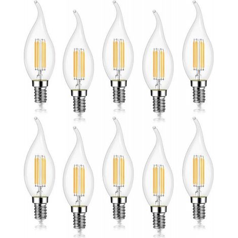 Lot de 10 4W Ampoule de Filament LED E14 470LM Flamme Bougie 2700K Blanc Chaud, Non-Dimmable, Angle de Faisceau 360° (1/5)