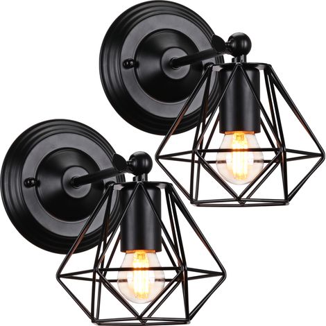 2PCS Iron Metal Cage Wall Light Industrial Wall Lamp Antique Wall Light Retro Wall Sconce Black For Bedroom Cafe Office