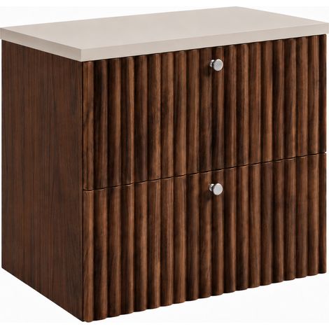 Mobile bagno Bello 60 cm, rovere noce, piano cashmere, maniglie argentate (1/5)