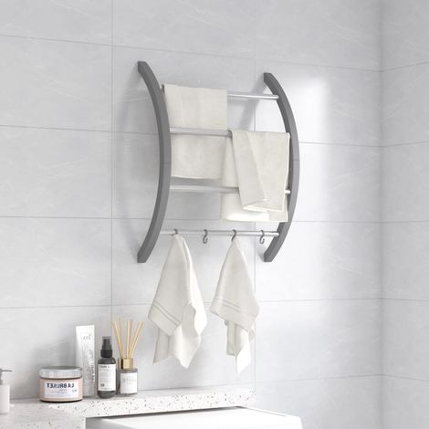 Porte-serviette de salle de bain Style Contemporain - avec crochets Argenté 56x16x72 cm Aluminium BV532153 - BonneVie (1/5)