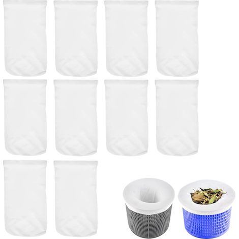 Lot de 10 Chaussettes de Skimmer pour Piscine en Nylon élastique Blanc, filtres réutilisables pour Panier de Skimmer, Capture Feuilles, Cheveux et débris, Entretien Facile et Eau Claire (1/5)