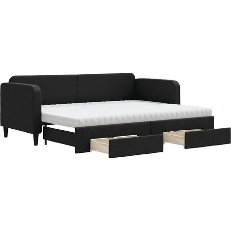 Maison Exclusive - Lit de jour avec gigogne et tiroirs noir 80x200 cm tissu