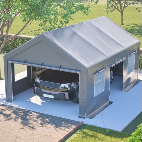 Tente abri garage 6x4 m, pour voiture, structure stable, toile PE imperméable, métal gris (1/5)