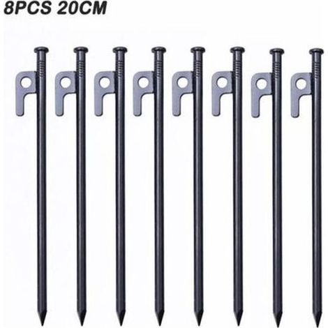 pair Piquets De Tente Robustes, Piquets de Tente en Acier Forgé, 20cm Sardines Camping avec Crochet Clous de Fixation Sol Dur pour Tente Tarp Plage Jardin (8 Pièces) (1/5)