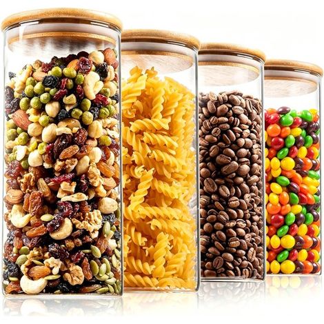 Barattoli per alimenti con coperchi, set da 4, 1400 ml, ermetici, lavabili in lavastoviglie e adatti al microonde, per biscotti, pasta, alimenti secchi, cereali per la colazione, (1/5)