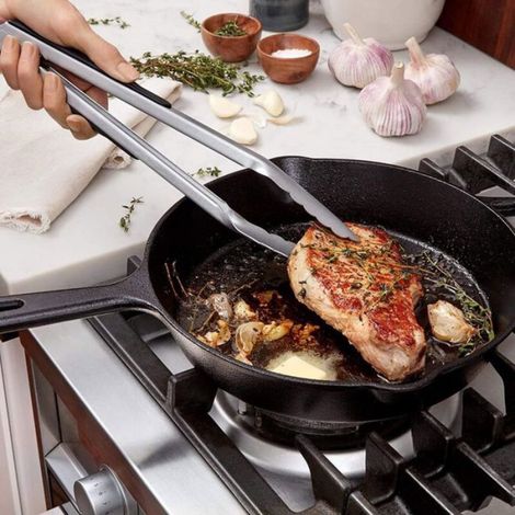 Pince Barbecue - Acier Inoxydable Alimentaire - Silicone Résistant Chaleur - 22,9 cm et 30,5 cm - Verrouillage Mécanique - Lot de 2 (1/5)