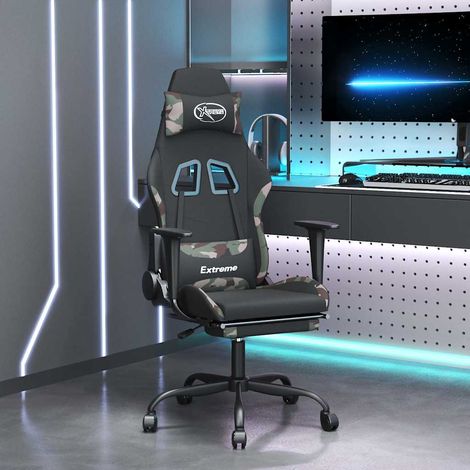 vidaXL Silla gaming de masaje con reposapiés tela negro y camuflaje (1/5)