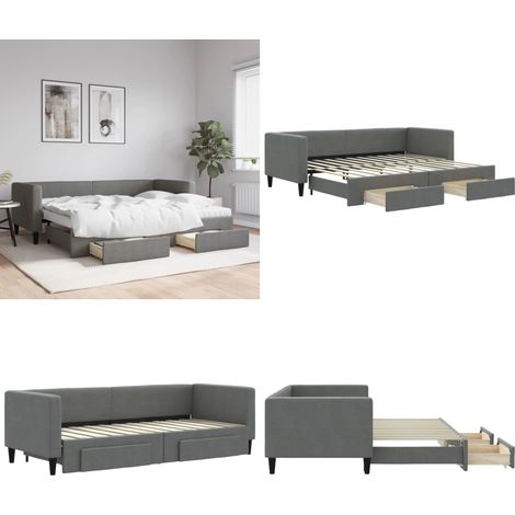 Tagesbett Ausziehbar mit Schubladen Dunkelgrau 80x200 cm Stoff - Schlafsofa - Doppelbett (1/5)