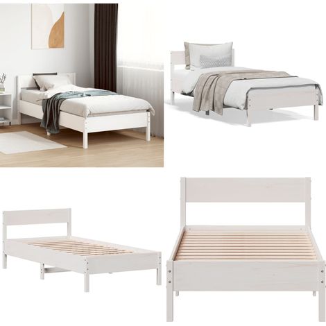 Cadre de lit sans matelas blanc 90x200 cm bois de pin massif - Cadre De Lit - Lit Simple - Bois De Pin - Lit Blanc - Literie - Home & Living (1/5)