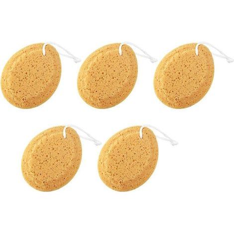 Lot de 5 éponges de bain artificielles en coton alvéolé, biodégradables, pour enfants et adultes, avec cordelette de suspension (marron)-14.5X11.5cm-Brown (1/2)