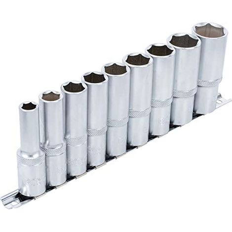 Bgs Technic – Jeu de 9 douilles extra longues 1/2'' – Acier chrome-vanadium – Dimensions 10 à 24 mm – Pour espaces difficiles d'accès (1/3)