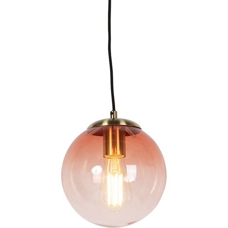 Art Deco Pendant Light Brass with Pink Glass 20 cm - Pallon (1/4)