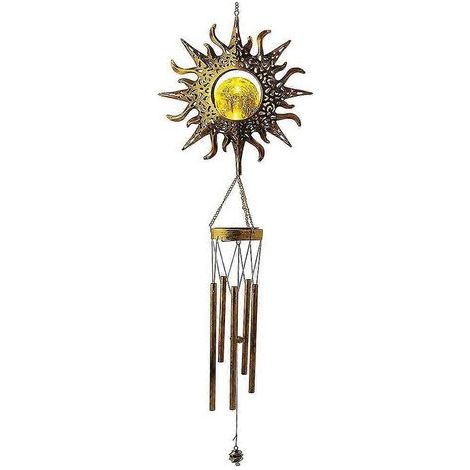 Carillon éolien solaire à boule de verre craquelé, veilleuse lune pour jardin, décoration rétro en cuivre, son grave et doux (1/5)