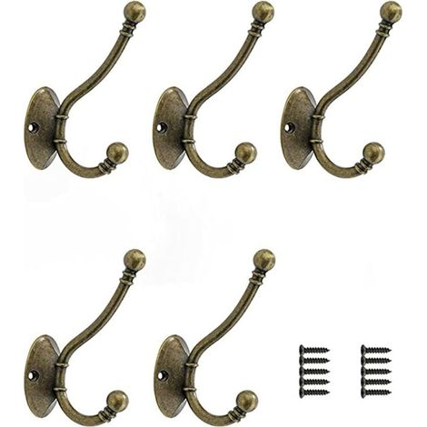 Gancho Para Pared - Gancho De Metal Zinc - Diseño Retro Doble - Para Baño Cocina Armario Oficina - Paquete De 5 Unidades (1/5)