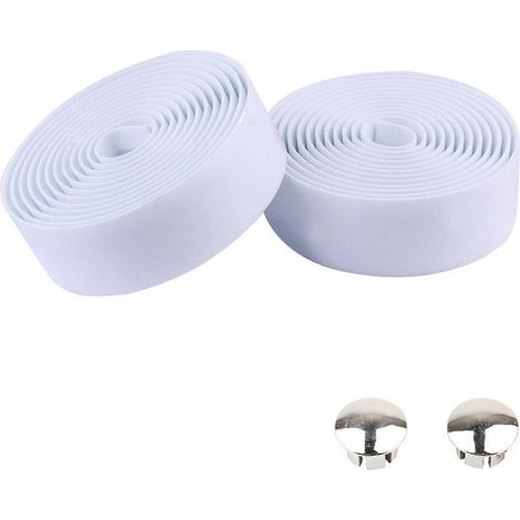 paire de ruban de guidon de vélo avec embouts, en mousse de caoutchouc élastique antidérapante, compatible avec la plupart des vélos.-White