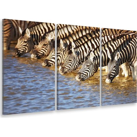 Tableau triptyque deco zebres se desalterant - 90x60 cm (1/5)