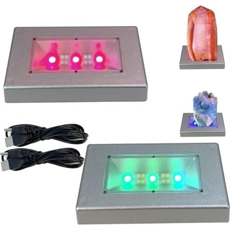 Lot de 2 supports rectangulaires pour affichage LED coloré à changement de couleur avec câble USB pour bijoux en cristal (argent) (1/5)
