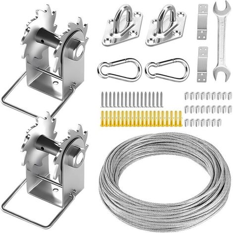 Kit de matériel d'installation pour voile d'ombrage rectangulaire ou carrée : treuils + câble métallique, kit en acier inoxydable antirouille, tout le nécessaire pour fixer votre voile d'ombrage (1/5)