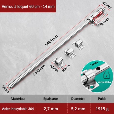 Verrou de porte en acier inoxydable 304 avec trou pour cadenas 1,5 m tige 14 mm 304 1.5 m14 155 × 8 × 5 cm 1,95 kg – Livraison gratuite
