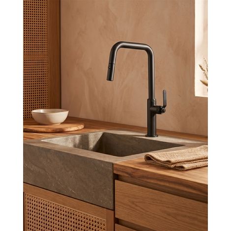 Exagonshop Rubinetto da cucina estraibile Selena nero opaco