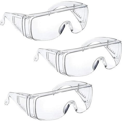 Schutzbrille für Brillenträger  Antibeschlag-Schutzbrille Augenschutz mit klarer Sicht, Kratzfest und UV-beständiger Labor Schutzbrille über Brille Männer Frauen Clear 3er Pack
