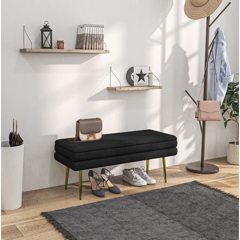 Banc coffre 100x37,5x42 cm en polyester noir, avec rangement pour chambre, FLORAGRACE (1/5)