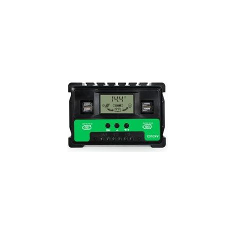 Régulateur Solaire MPPT 12V/24V, Contrôleur Charge avec LCD et USB, 60A pour Systèmes Solaires