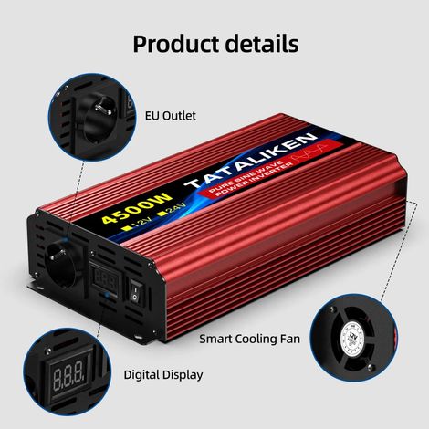 TATALIKEN 4500W Reiner Sinus‑Wechselrichter 12V‑220V, Notstrom‑Spannungswandler für Haushalt, Camping und Wohnmobil (1/5)