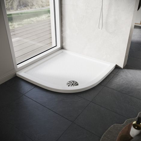 900x900mm ELEGANT Quadrant Shower Tray SMC Anti-slip Shower Enclosure Base with Stainless Steel Drain Cover, White
