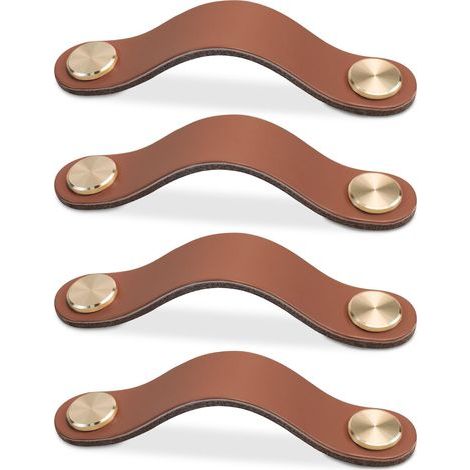 4pcs Poignée Meuble Cuir, Bouton Porte Placard Poignee Simili Cuir Bouton de Tiroir, Poignee de Meuble Vintage pour Armoires, Commode, Cuisine, Salle de Bain (Café Clair, 96mm) (1/5)
