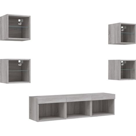 Mobile TV multimediale scaffale televisione credenza TV sala da pranzo soggiorno camera da letto con LED 7 pezzi Sonoma MDF grigio 020029471