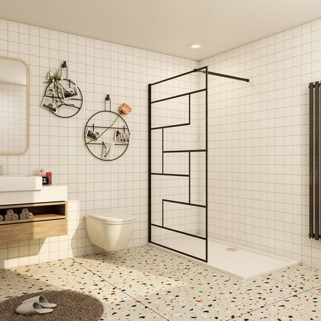 Paroi de douche à l’italienne industrielle 120x200cm,en verre anticalcaire 8mm avec barre de fixation en carré extensible 73-120cm (1/4)