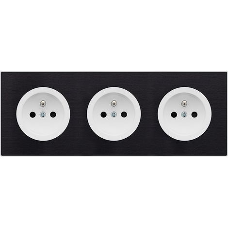3 prises 2P+T blanc glossy DOM + plaque triple métallisé anthracite (1/5)
