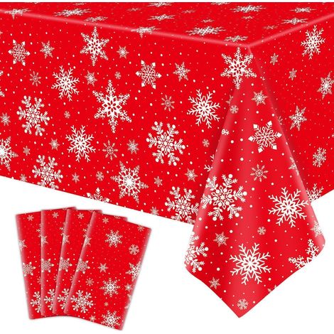 4er Pack Weihnachtstischdecken mit Schneeflockenmotiv, 220x130cm, rot