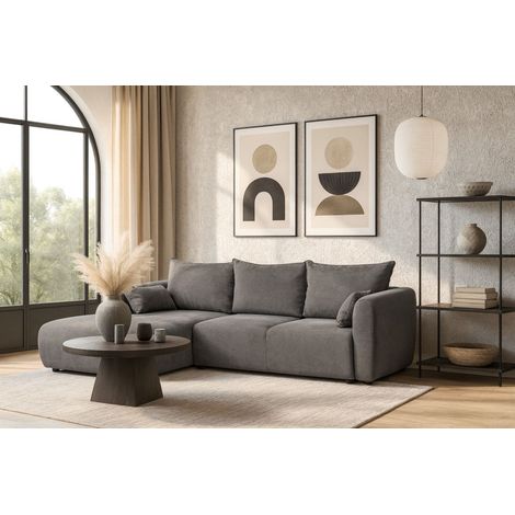 Ecksofa mit Schlaffunktion RUDEN Sofa in Stoff Raven Grau Ottomane Links (1/5)