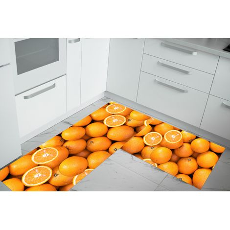 Set di 2 tappeti da cucina antiscivolo e lavabili in lavatrice passatoia multiuso Arance - 50x90+50x180