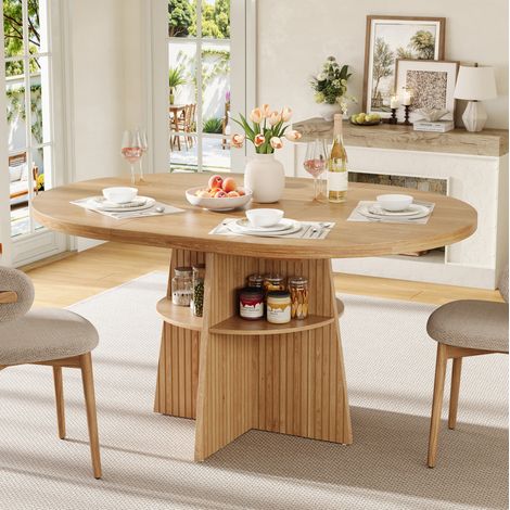 Ausziehbarer runder Tisch 110–150 x 110 x 77,5 cm aus MDF, Naturfarben HAVRYA (1/5)