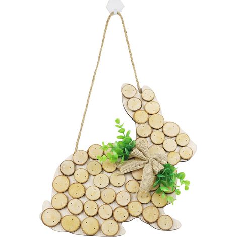 Décor de Porte Pâques Lapin en Bois - Panneau Suspendu pour Jardin, Porche et Intérieur (1/5)