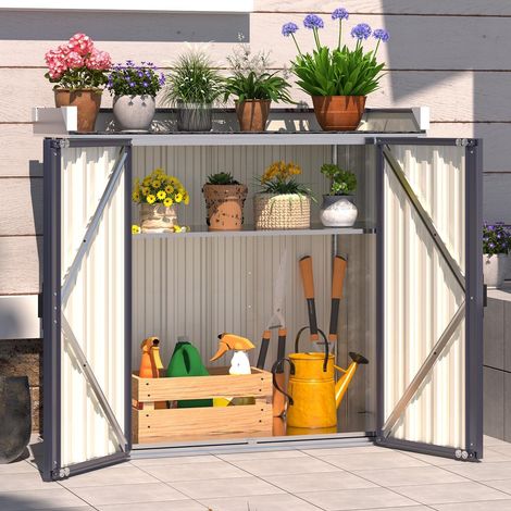 YODOLLA Armoire de Jardin, Petit Abri de Rangement Étanche, Armoire de Jardin Exterieur avec Plan de Travail & étagère Mobile