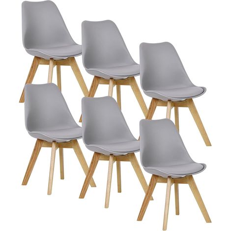 WOLTU 6er Set Esszimmerstühle Küchenstuhl Design Stuhl Esszimmerstuhl Kunstleder Holz, Sitzfläche aus Kunstleder Grau (1/5)